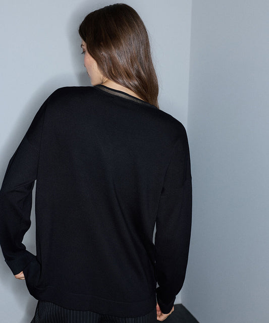 Knit Top with Tulle Trim