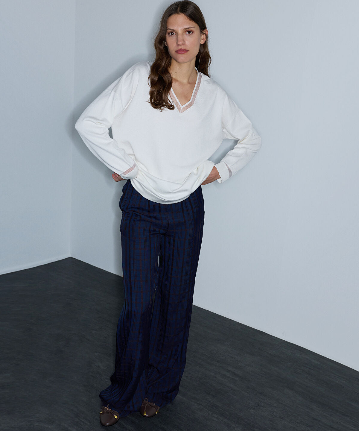 Knit Top with Tulle Trim