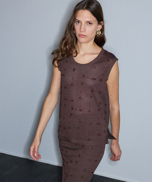 Embellished Combination Knit Top