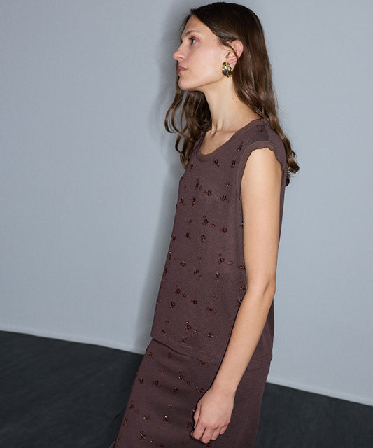 Embellished Combination Knit Top
