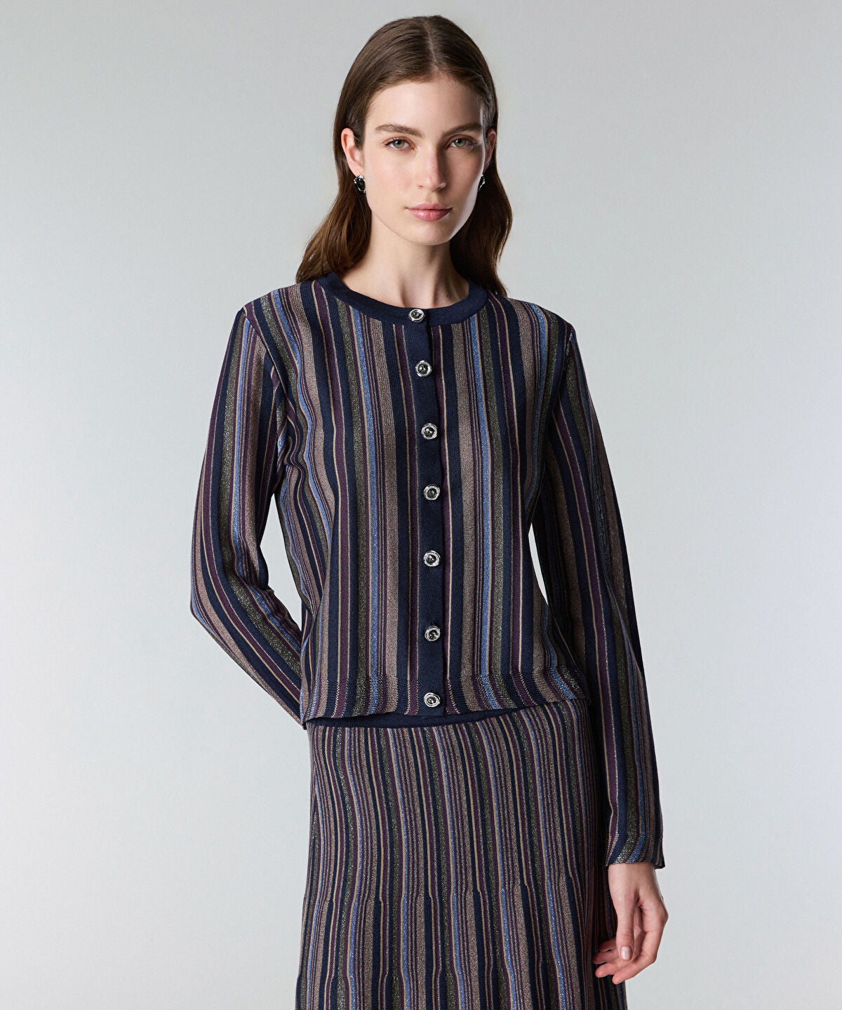 Color-Block Lurex Cardigan