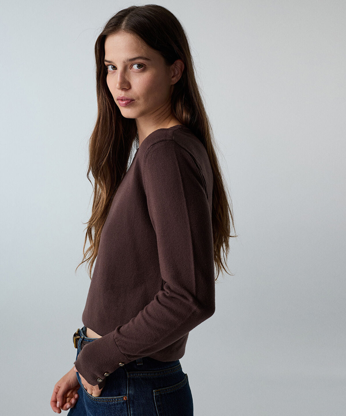 Zoomed Knit Top with Monogram Buttons