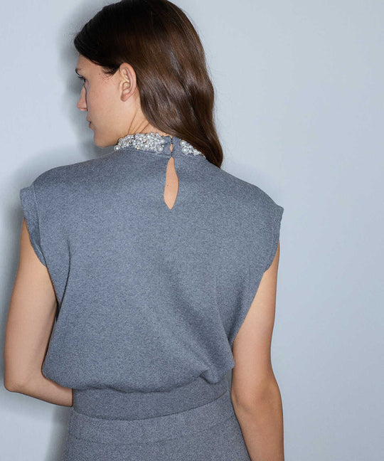 Knit Top with Mixed Embellishments