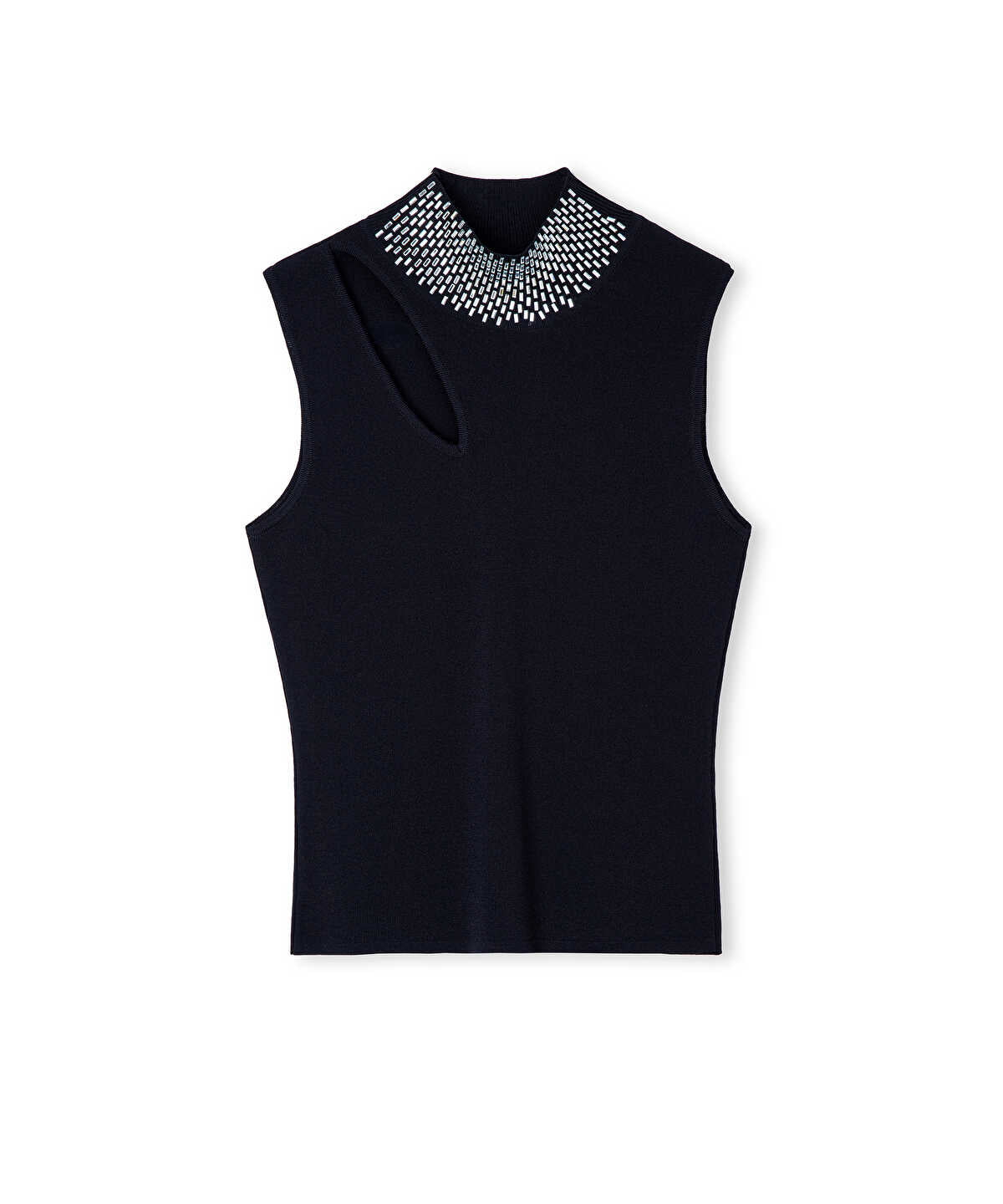 Zoomed Cutout Knit Top with Rhinestones