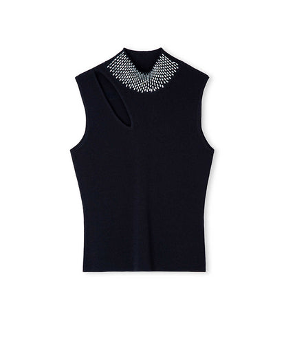 Cutout Knit Top with Rhinestones