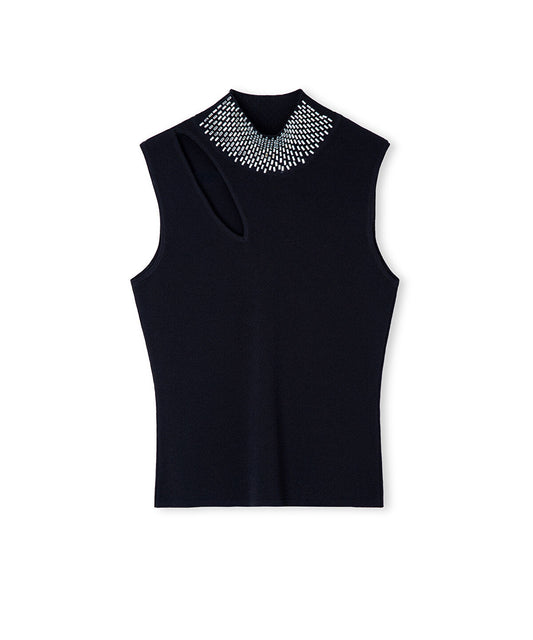 Cutout Knit Top with Rhinestones