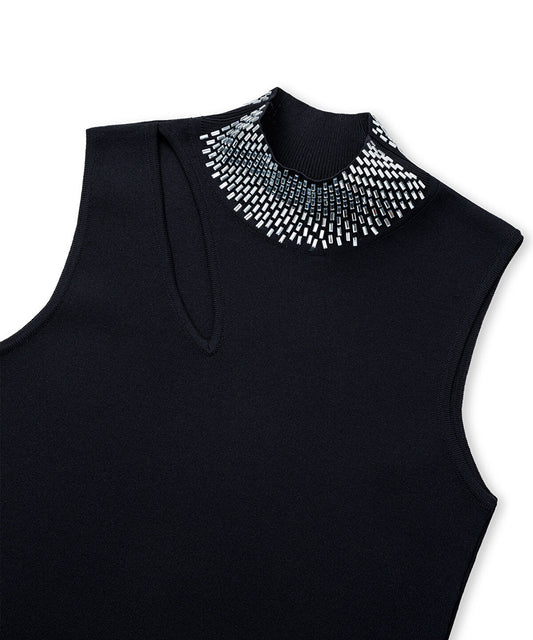 Cutout Knit Top with Rhinestones
