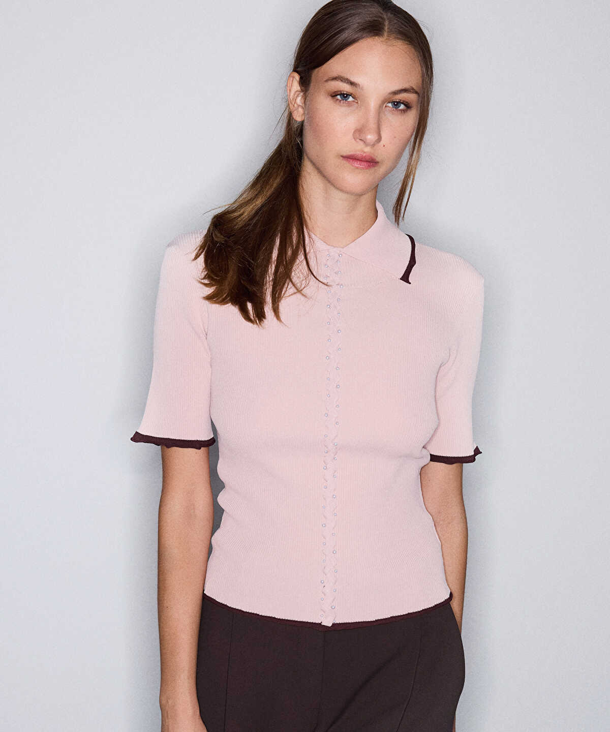 Faux-Pearl Embellished Knit Top
