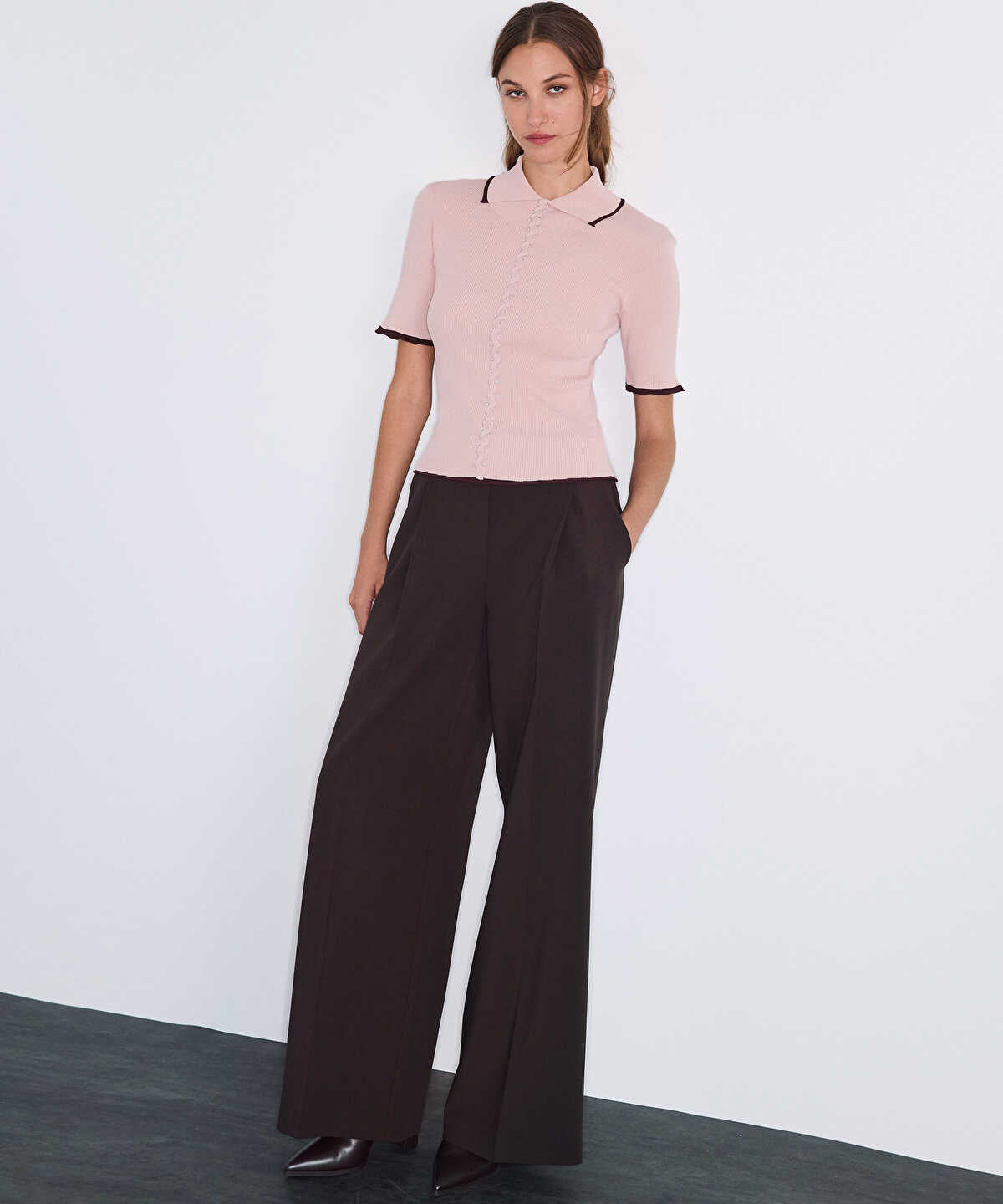Faux-Pearl Embellished Knit Top