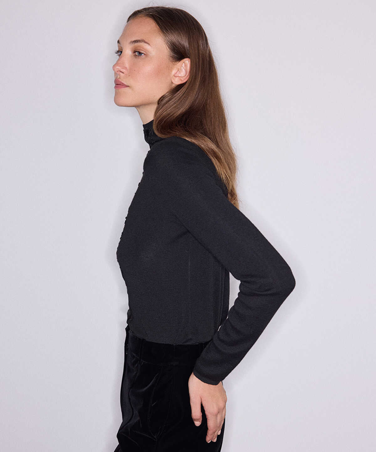 Knit Top with Lace Appliques