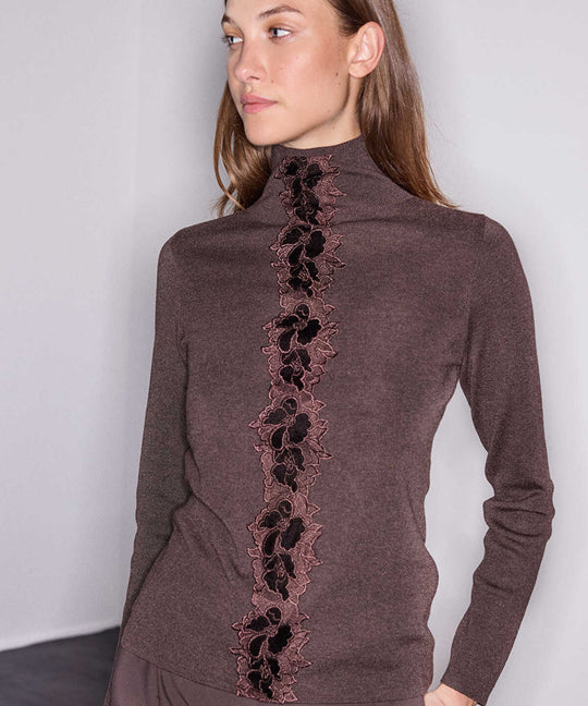 Knit Top with Lace Appliques