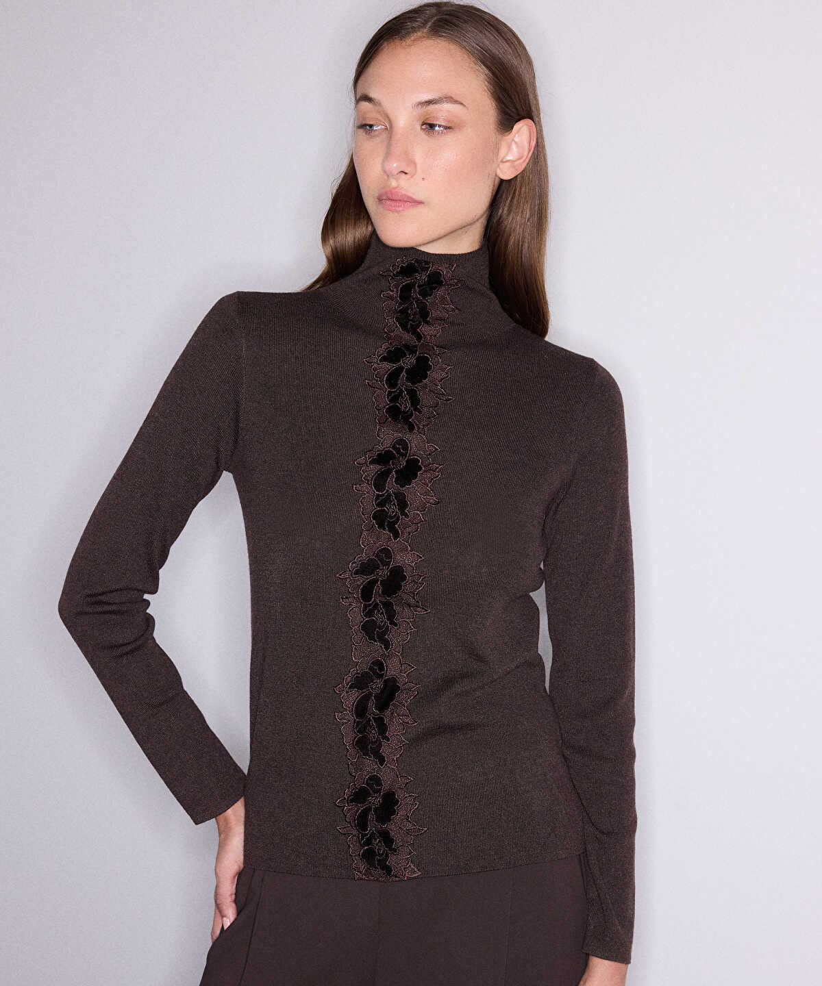 Knit Top with Lace Appliques