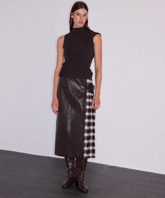 Asymmetric Draped High-Neck Knit Top