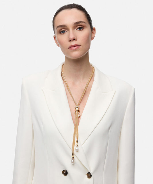 Faux-Pearl Pendant Long Chain Necklace