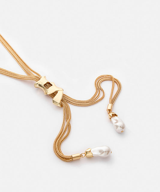 Faux-Pearl Pendant Long Chain Necklace