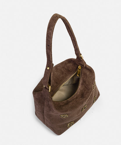 Embroidered Suede-Effect Bag