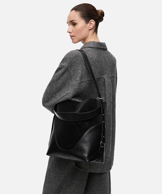Mixed-Texture Shoulder Bag