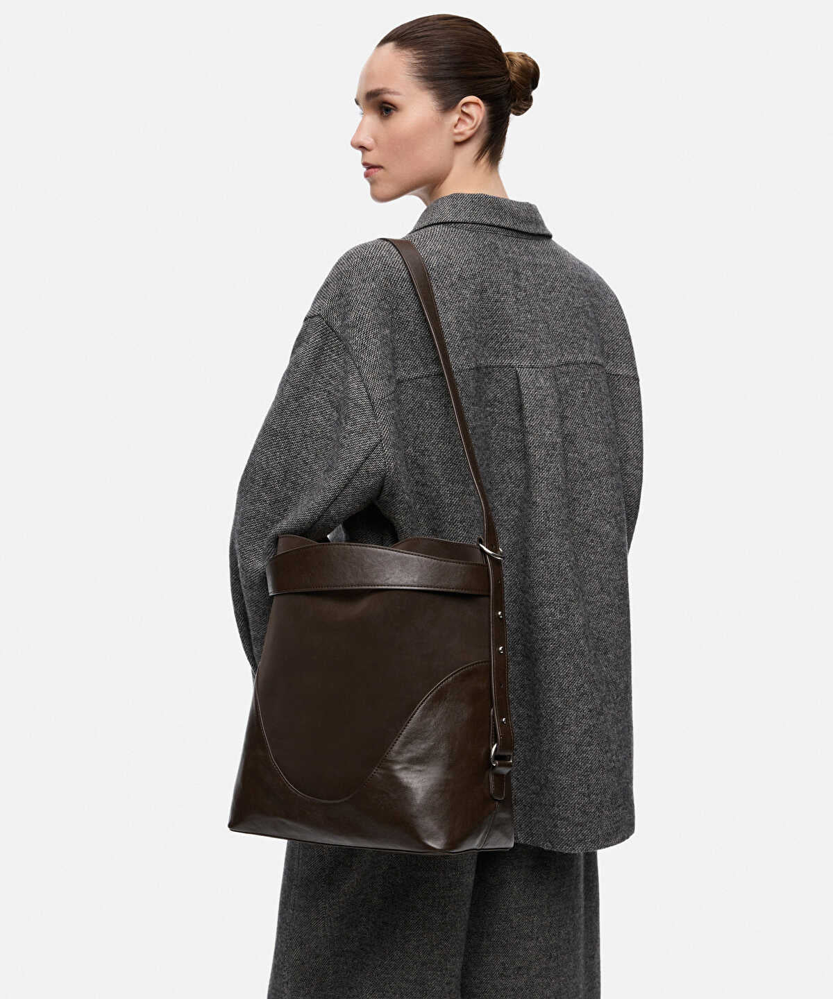 Mixed-Texture Shoulder Bag