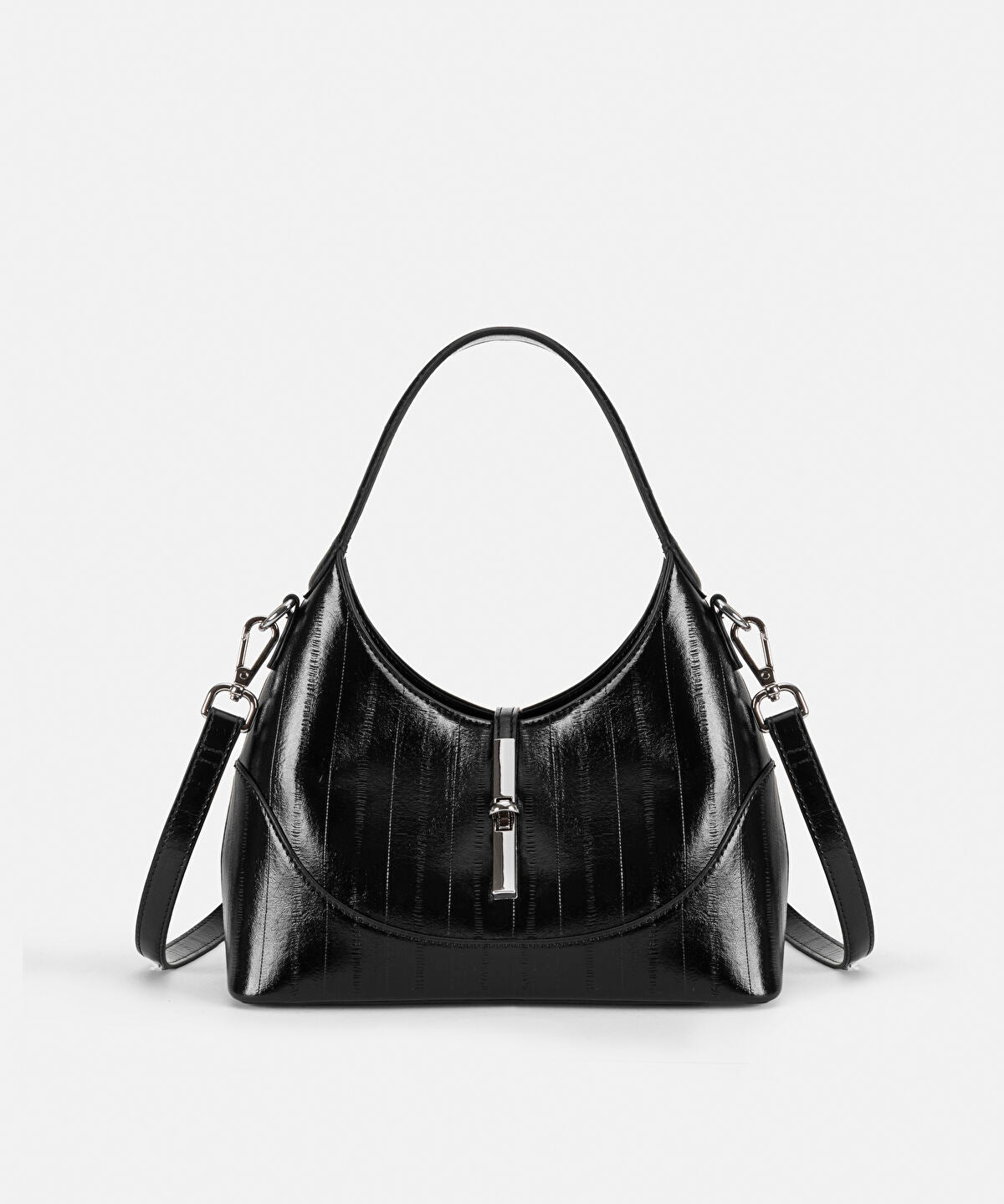 Metal-Buckle Faux-Leather Oval Bag