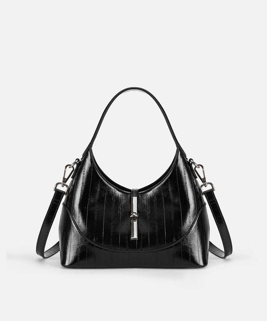 Metal-Buckle Faux-Leather Oval Bag