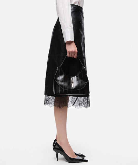 Metal-Buckle Faux-Leather Oval Bag