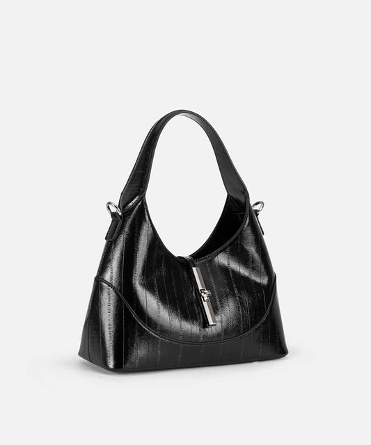 Metal-Buckle Faux-Leather Oval Bag