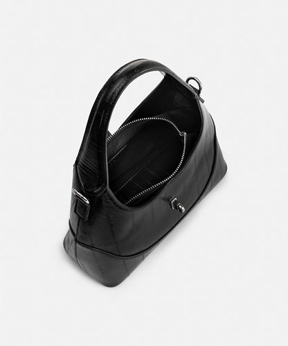 Metal-Buckle Faux-Leather Oval Bag