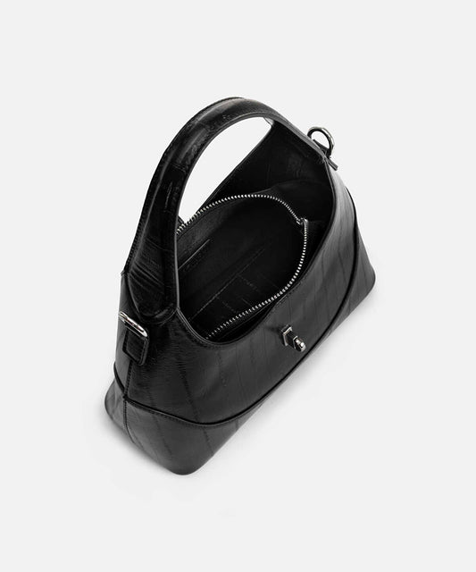 Metal-Buckle Faux-Leather Oval Bag