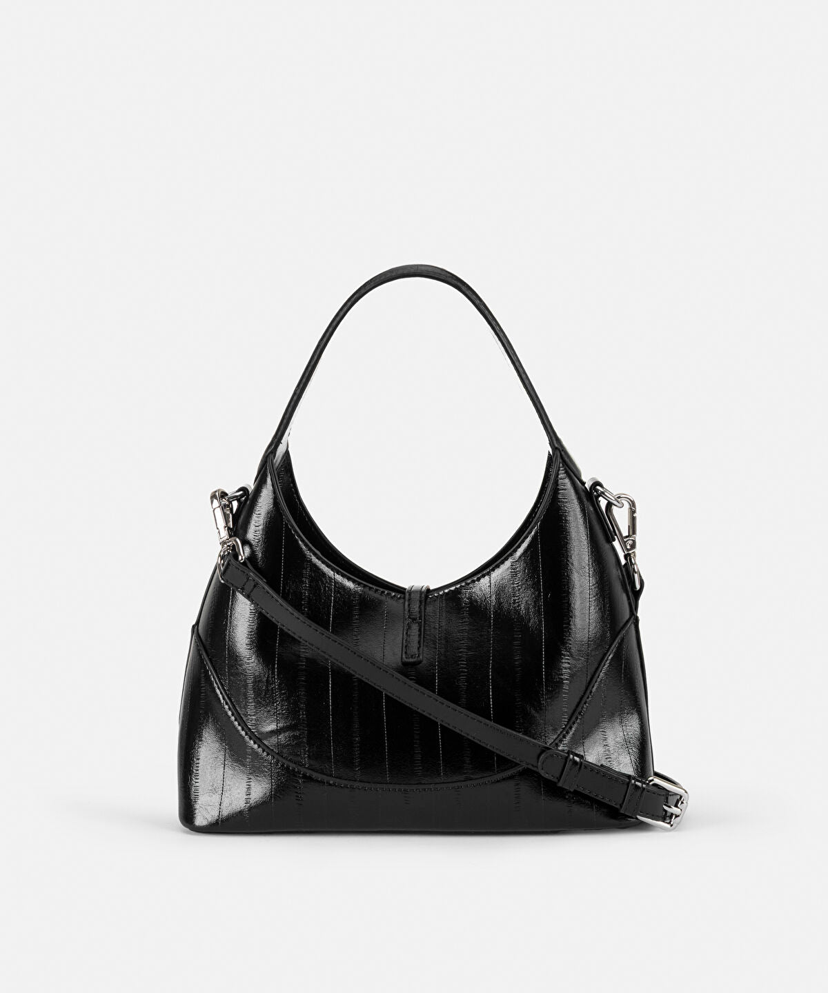 Metal-Buckle Faux-Leather Oval Bag