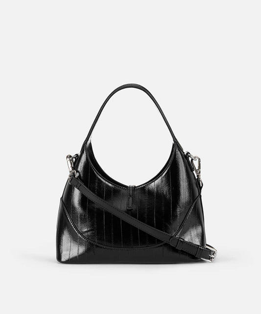Metal-Buckle Faux-Leather Oval Bag
