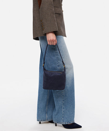 Metal-Zipper Faux-Suede Bag