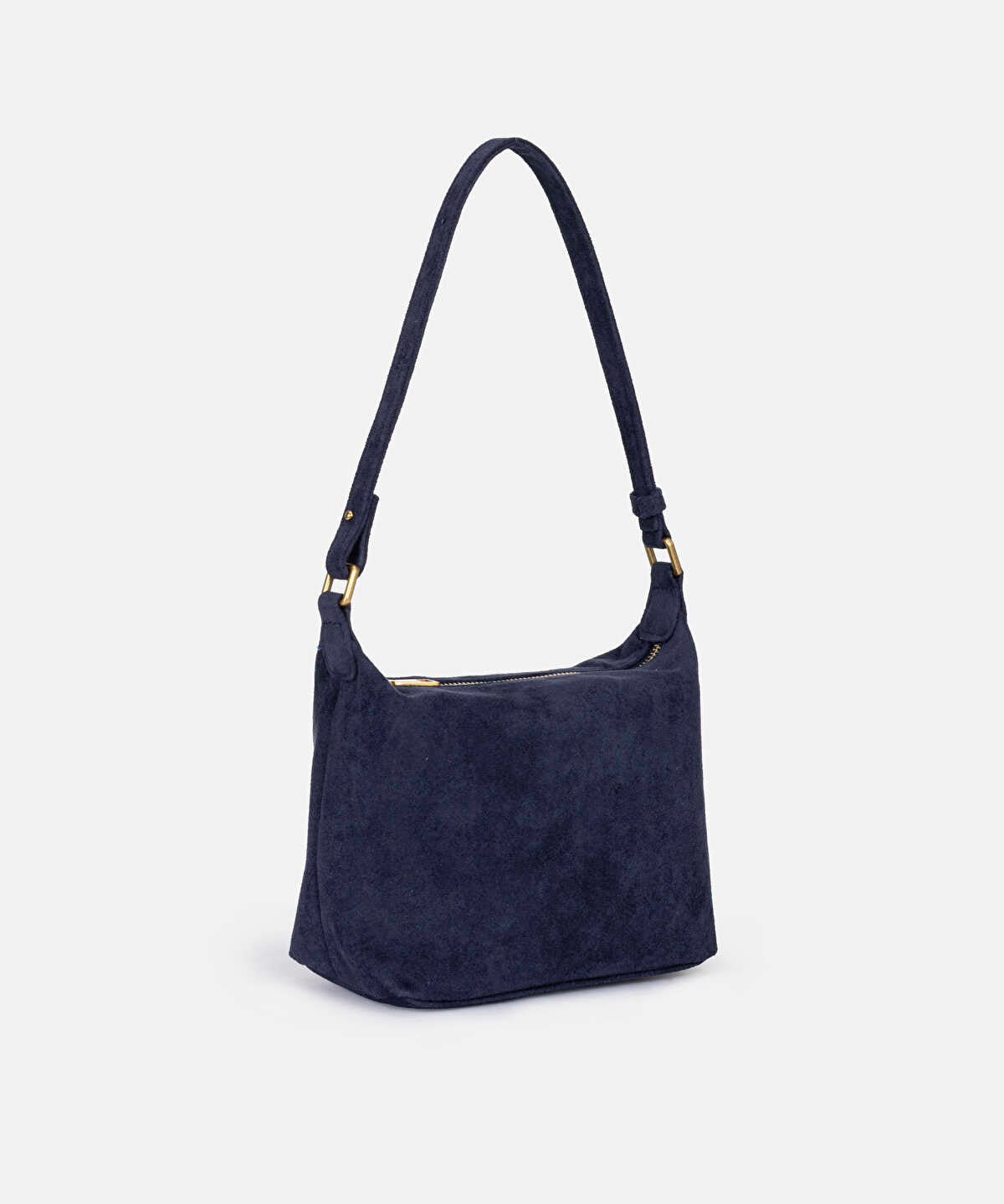 Metal-Zipper Faux-Suede Bag