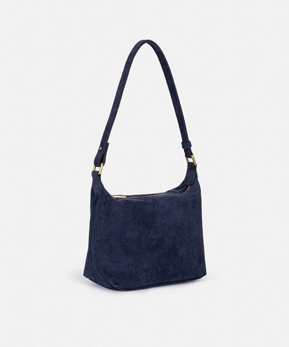 Metal-Zipper Faux-Suede Bag