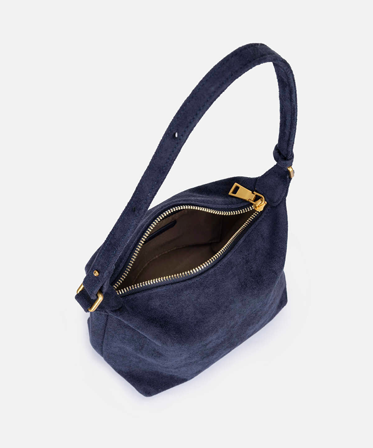Metal-Zipper Faux-Suede Bag