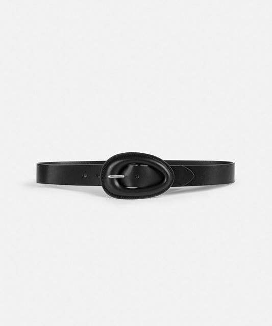 Faux-Leather Oval-Buckle Belt