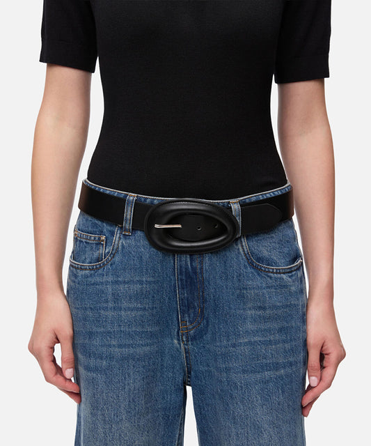 Faux-Leather Oval-Buckle Belt