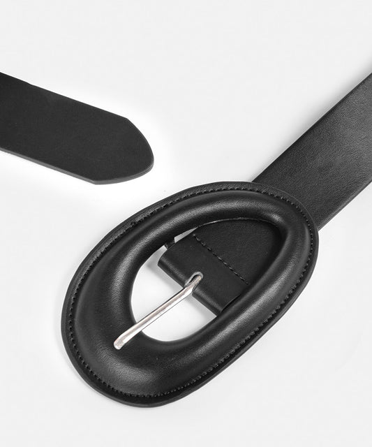 Faux-Leather Oval-Buckle Belt