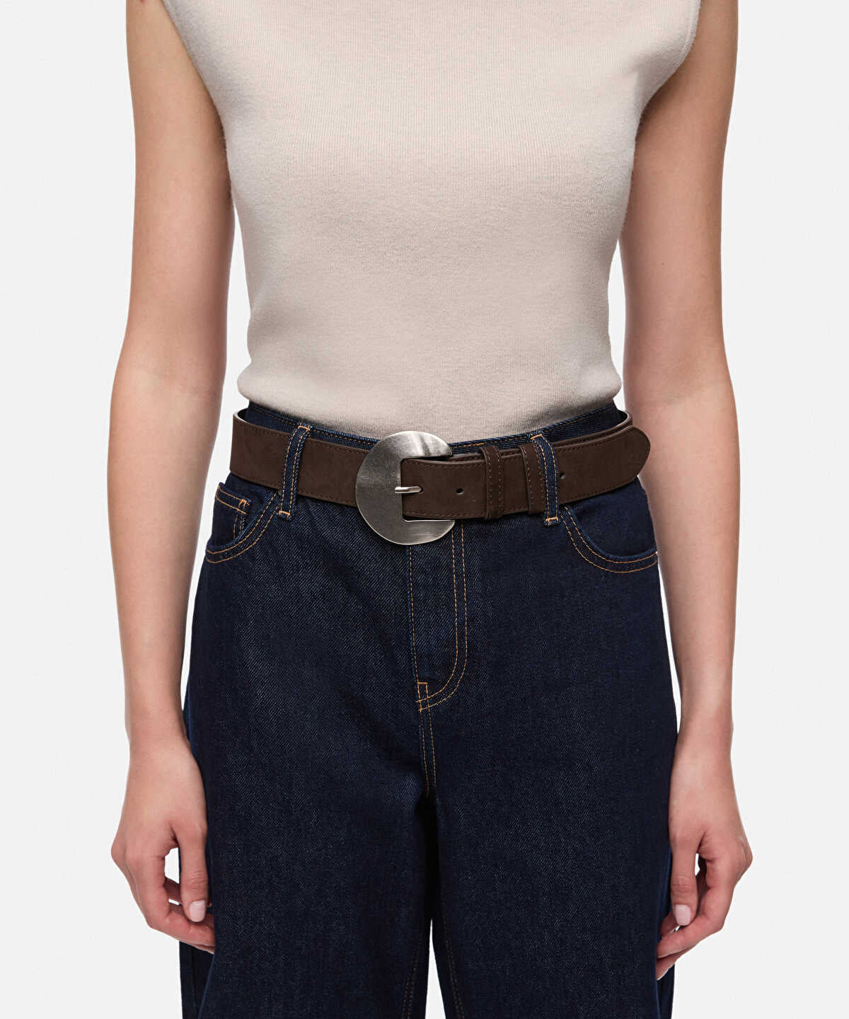 100% Leather Belt with Metal Buckle