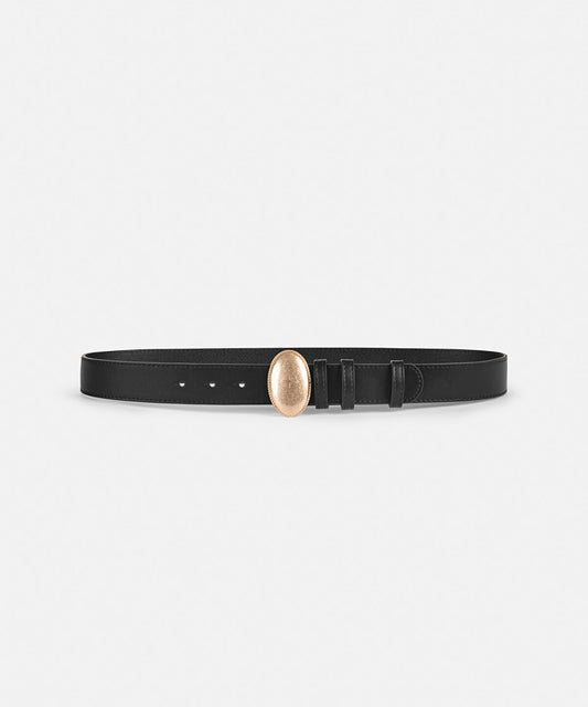 Oval Metal-Buckle Faux-Leather Belt