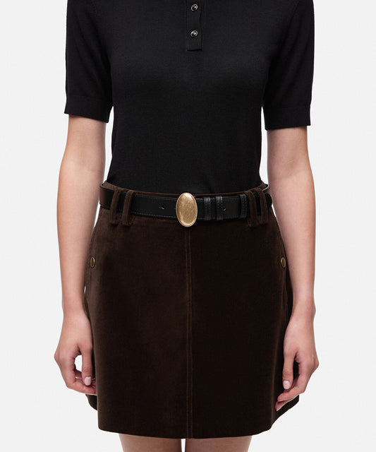 Oval Metal-Buckle Faux-Leather Belt