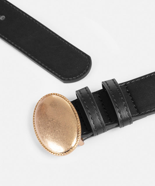 Oval Metal-Buckle Faux-Leather Belt