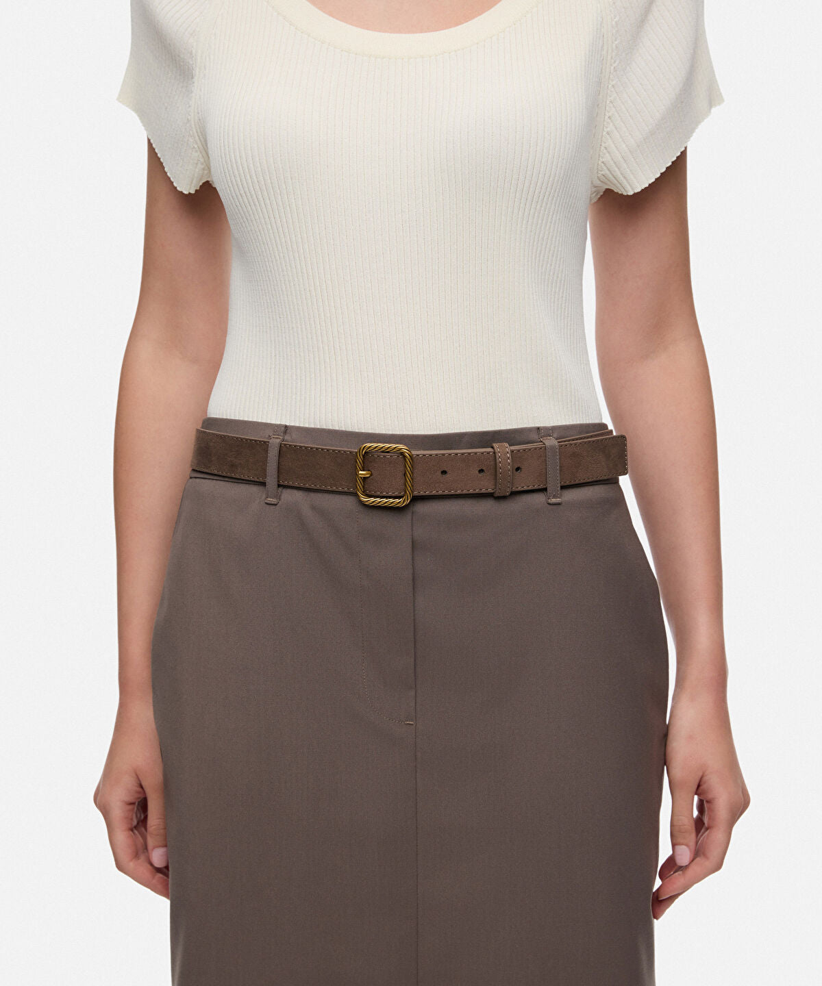 Textured Metal-Buckle Belt