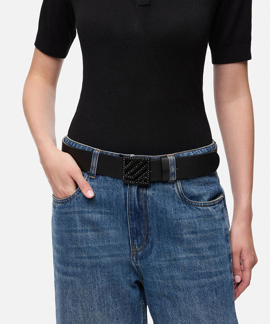 Monogram-Buckle Faux-Leather Belt