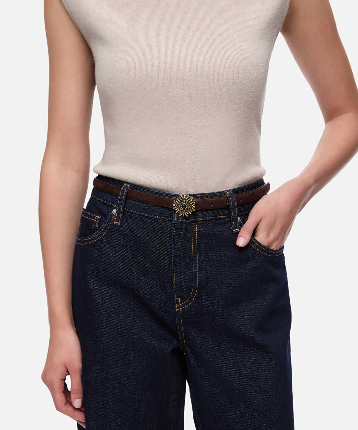 Belt with Combined Stone Metal Buckle