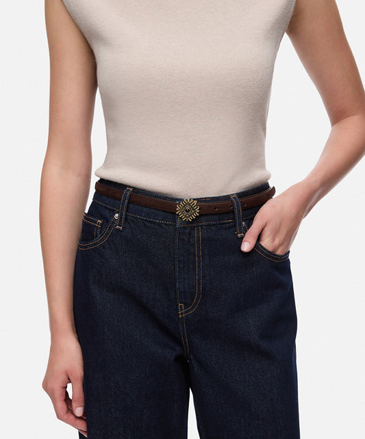 Belt with Combined Stone Metal Buckle