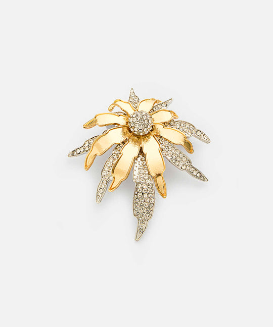 Strass-Embellished Flower Brooch