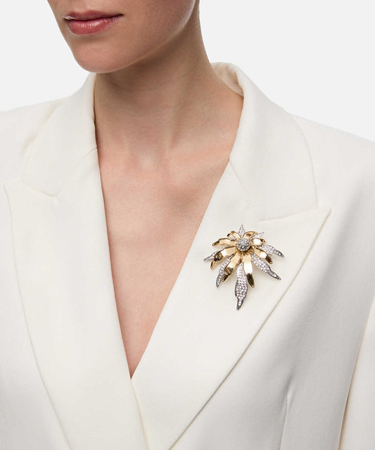 Strass-Embellished Flower Brooch