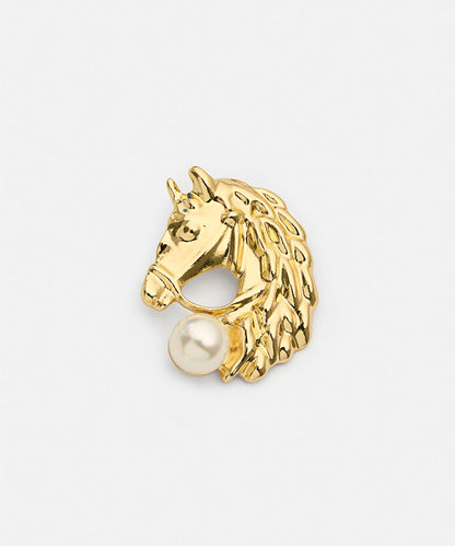 Faux-Pearl Embellished Horse Brooch