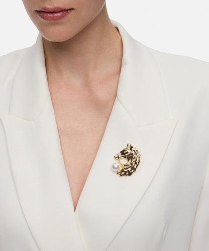 Faux-Pearl Embellished Horse Brooch