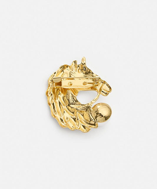 Faux-Pearl Embellished Horse Brooch